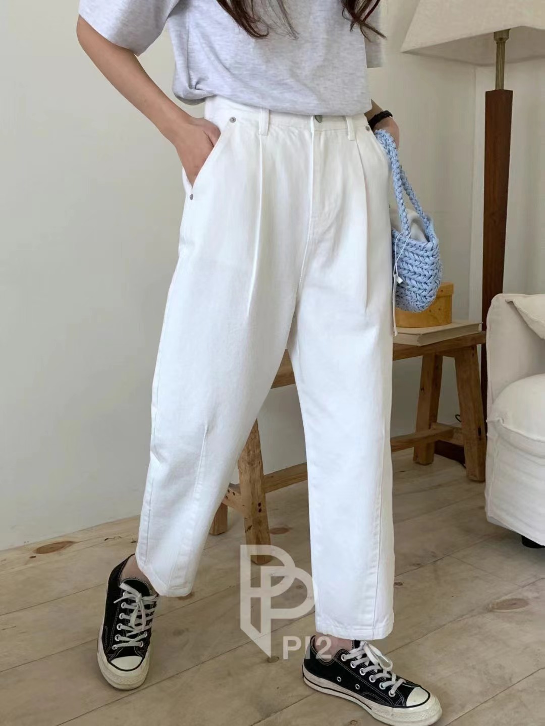 PI2韓國直郵東大門實拍女裝新品熱賣推薦真品24春夏牛仔褲Pi2牛仔褲