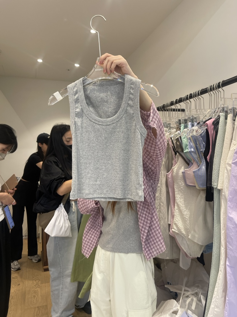 RIVEROOM直郵韓國代購女裝新款推薦24春夏真品吊帶背心羅紋RIVEROOM吊帶/背心