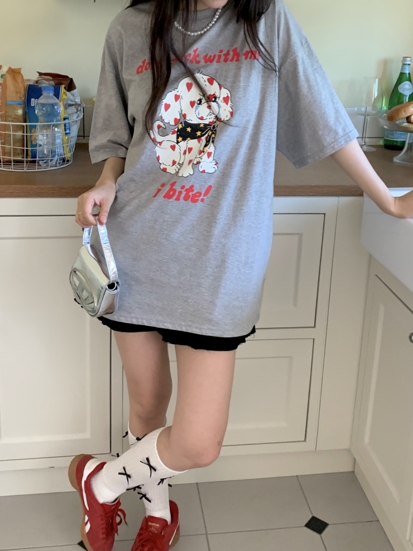 SUNDAY MOOD韓國直郵女士新款休閑24春夏人氣職業真品T恤BOWIET恤