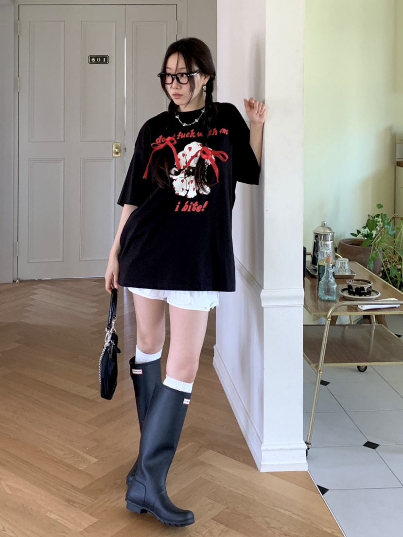SUNDAY MOOD韓國直郵女士新款休閑24春夏人氣職業真品T恤BOWIET恤