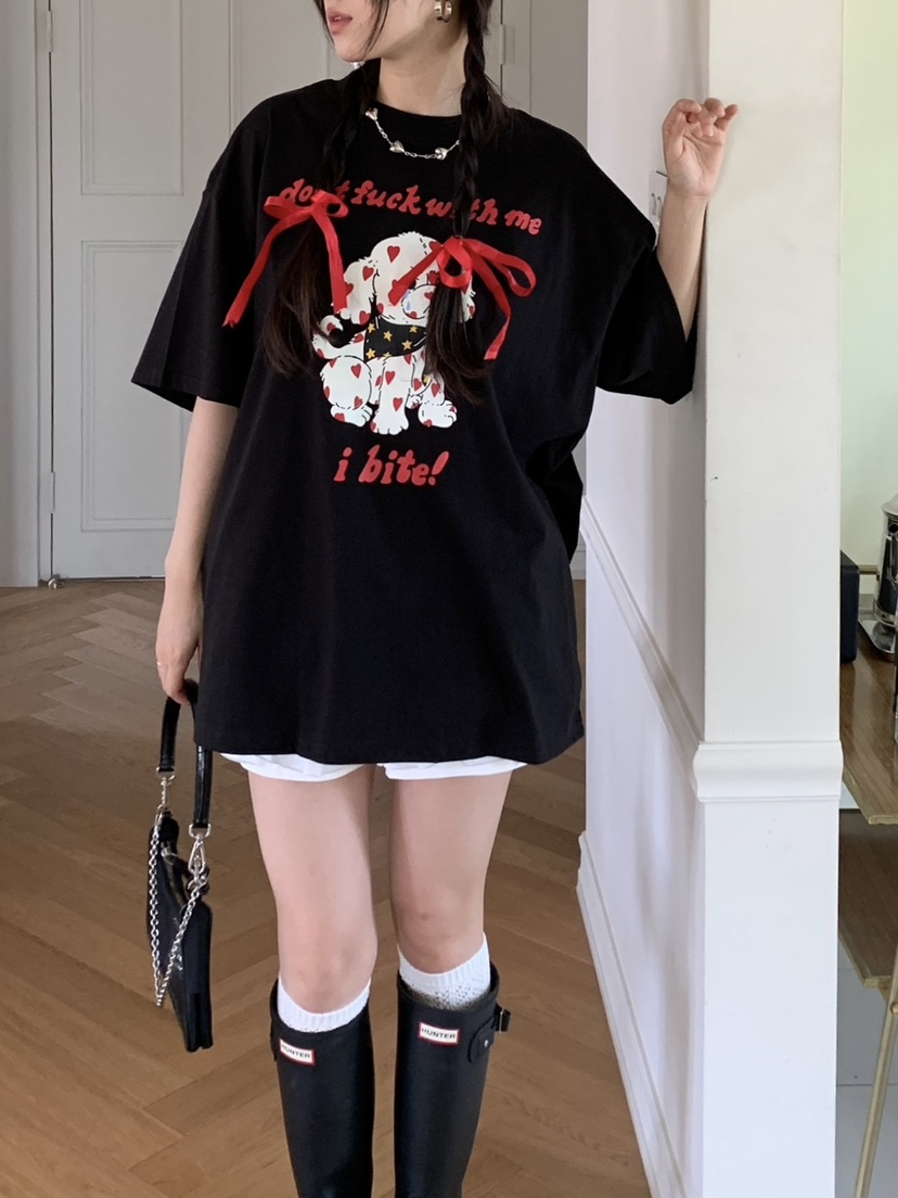 SUNDAY MOOD韓國直郵女士新款休閑24春夏人氣職業真品T恤BOWIET恤