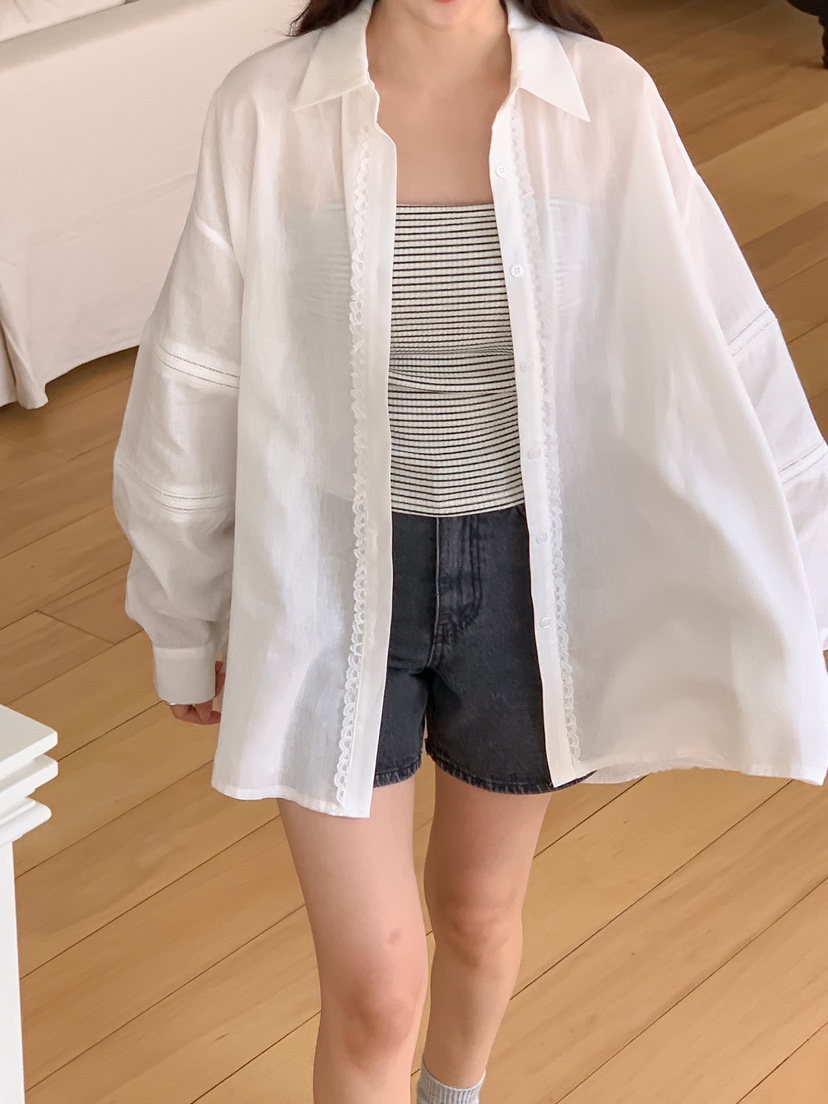 YES直郵韓國代購女裝新品24春夏時尚休閑推薦人氣襯衫蕾絲衫YES襯衫/蕾絲衫