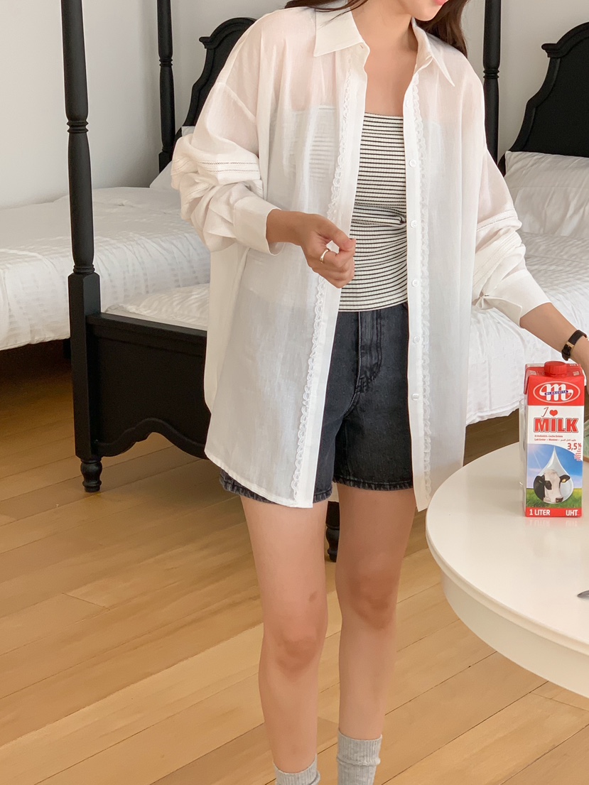 YES直郵韓國代購女裝新品24春夏時尚休閑推薦人氣襯衫蕾絲衫YES襯衫/蕾絲衫
