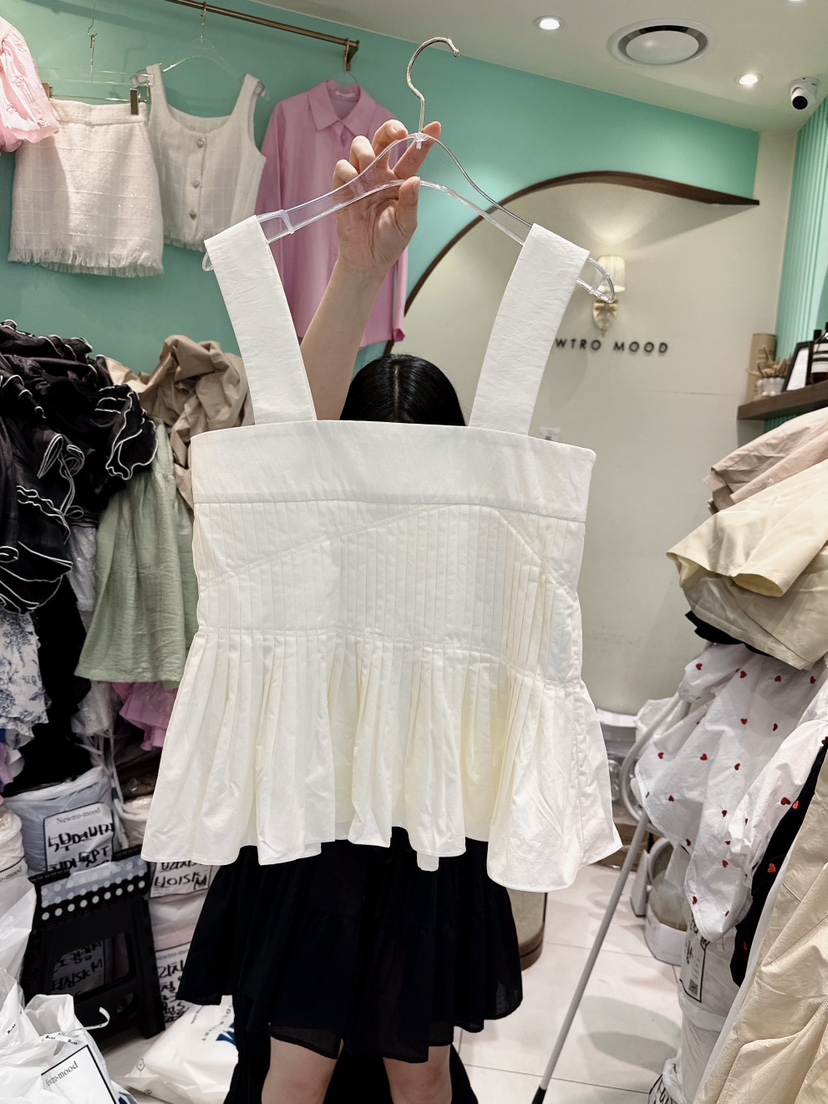NEWTRO MOOD韓國直郵東大門代購女裝新品24春夏吊帶背心褶皺YUNBAL吊帶/背心