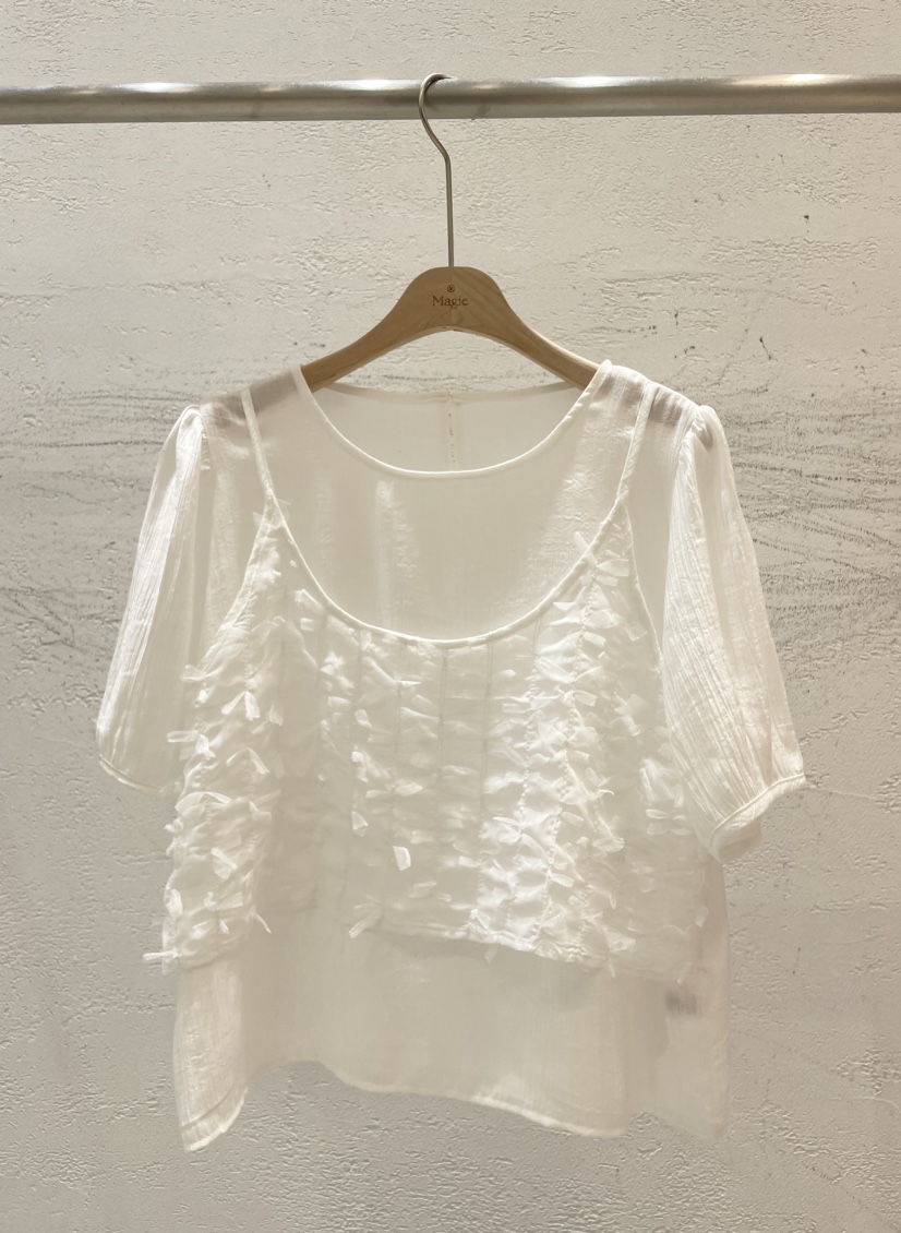 Magie韓國直郵女裝新品真品休閑人氣時尚24春夏襯衫蕾絲衫VI A襯衫/蕾絲衫圖色1
