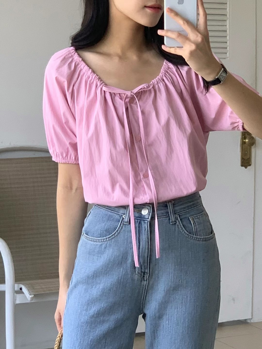 NATTY直郵韓國代購女裝新款時尚24春夏休閑人氣襯衫蕾絲衫NATTY襯衫/蕾絲衫