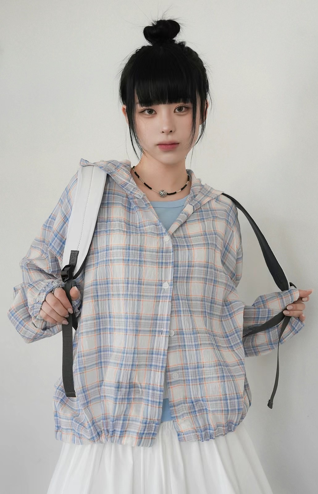 NATTY韓國直郵女裝新款24春夏休閑熱賣人氣時尚夾克格紋連帽NATTY夾克