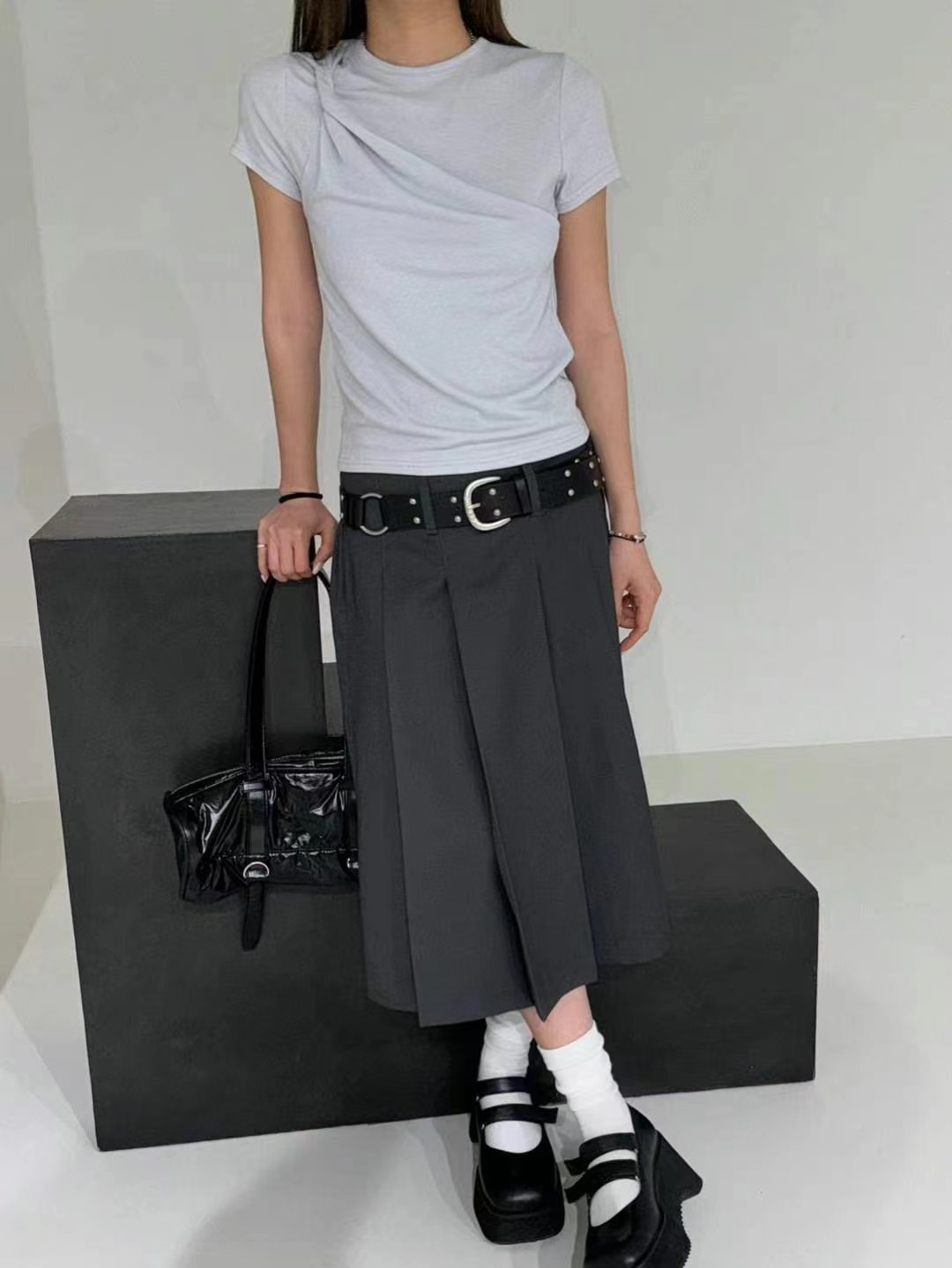 OURSTUDIO直郵韓國代購女裝新品24春夏時尚真品半身裙中短裙OURSTUDIO半身裙/中短裙