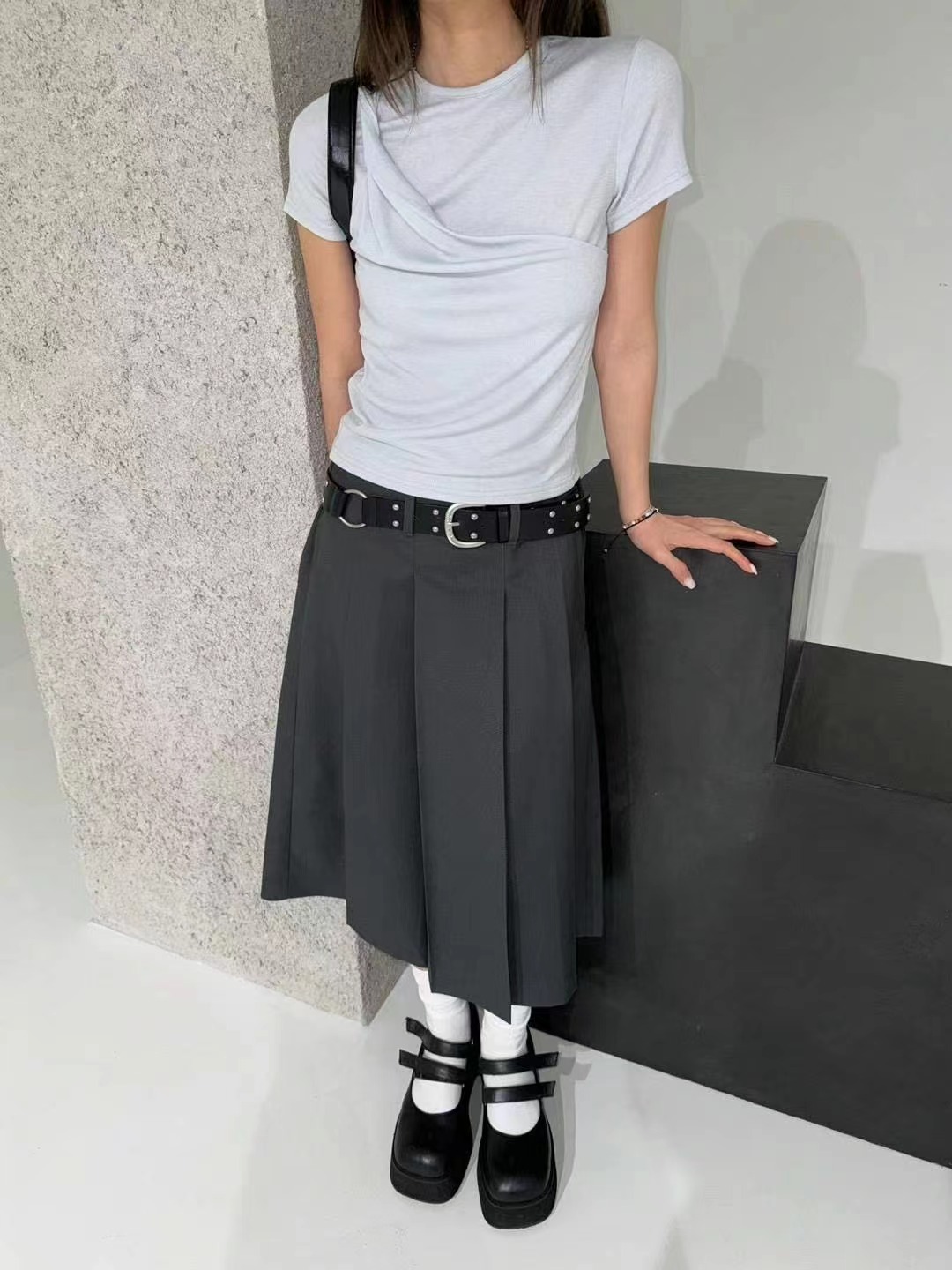 OURSTUDIO直郵韓國代購女裝新品24春夏時尚真品半身裙中短裙OURSTUDIO半身裙/中短裙