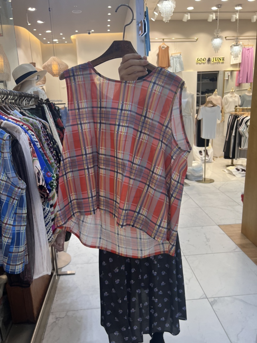 SUISUI韓國直郵東大門代購女士新品時尚推薦職業吊帶背心格紋SUISUI吊帶/背心圖色2