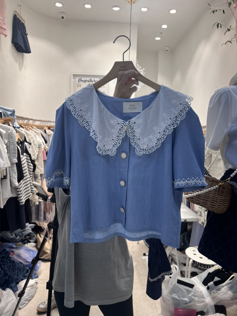 ABLE STUDIO韓國直郵東大門實拍女裝新款真品24春夏襯衫蕾絲衫TERAIS襯衫/蕾絲衫圖色2