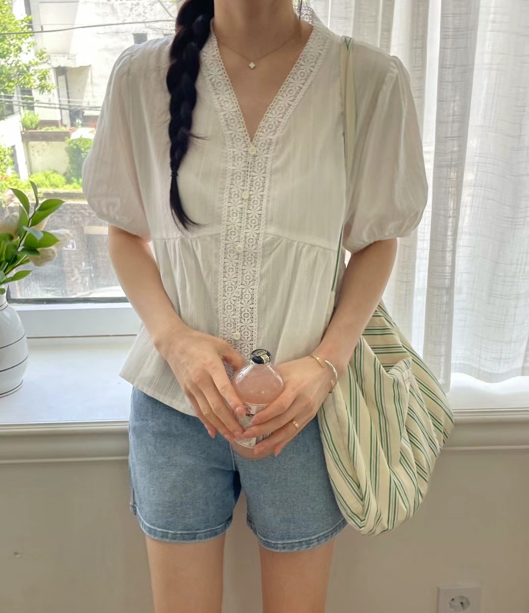 JNE直郵韓國代購女裝新品職業24春夏時尚休閑推薦襯衫蕾絲衫JNE襯衫/蕾絲衫