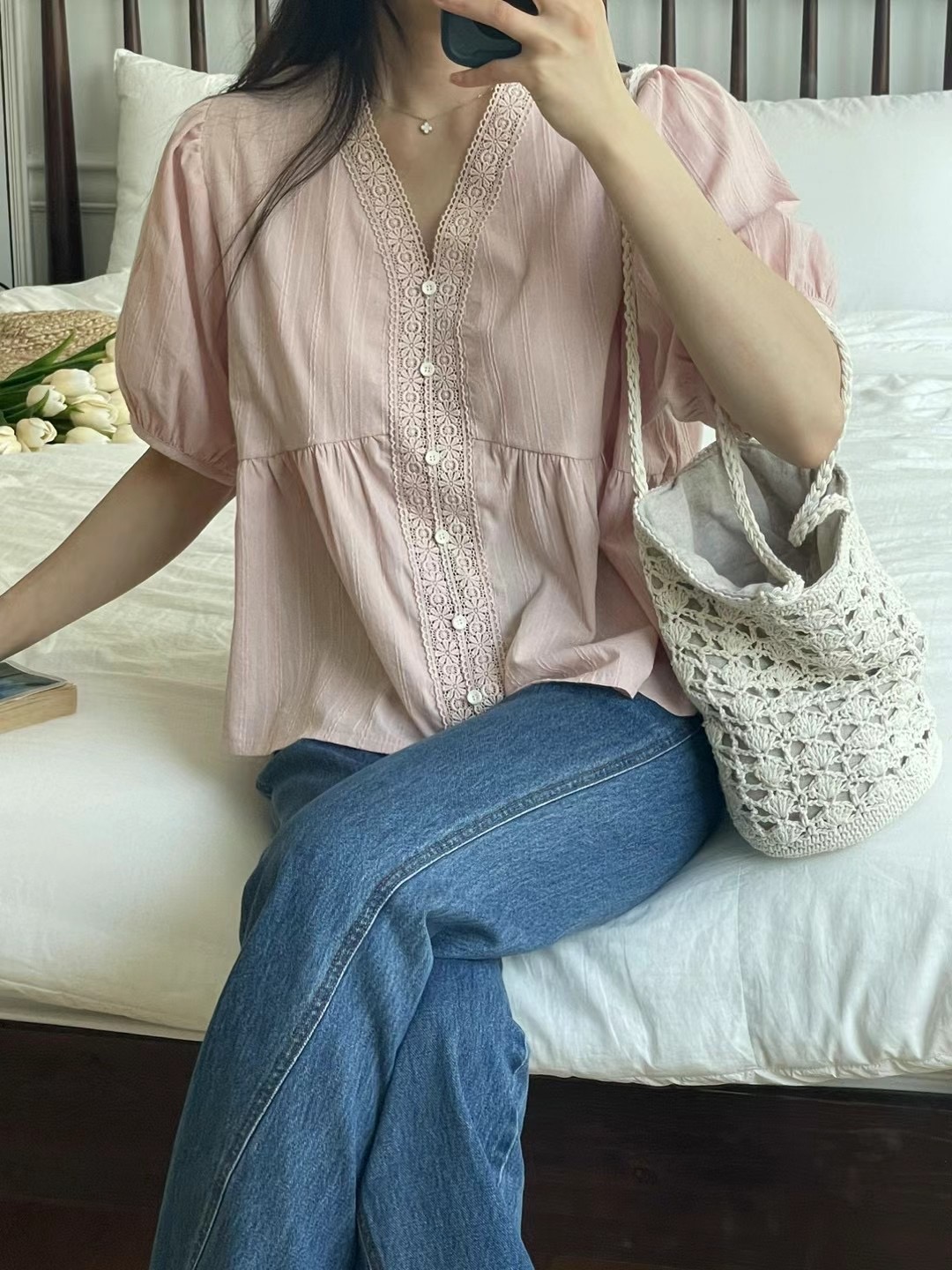 JNE直郵韓國代購女裝新品職業24春夏時尚休閑推薦襯衫蕾絲衫JNE襯衫/蕾絲衫