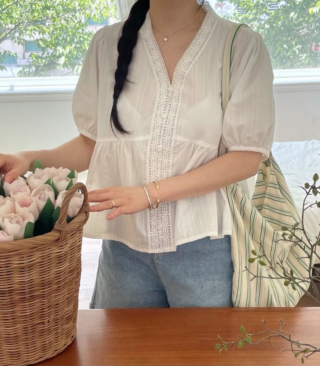 JNE直郵韓國代購女裝新品職業24春夏時尚休閑推薦襯衫蕾絲衫JNE襯衫/蕾絲衫圖色1