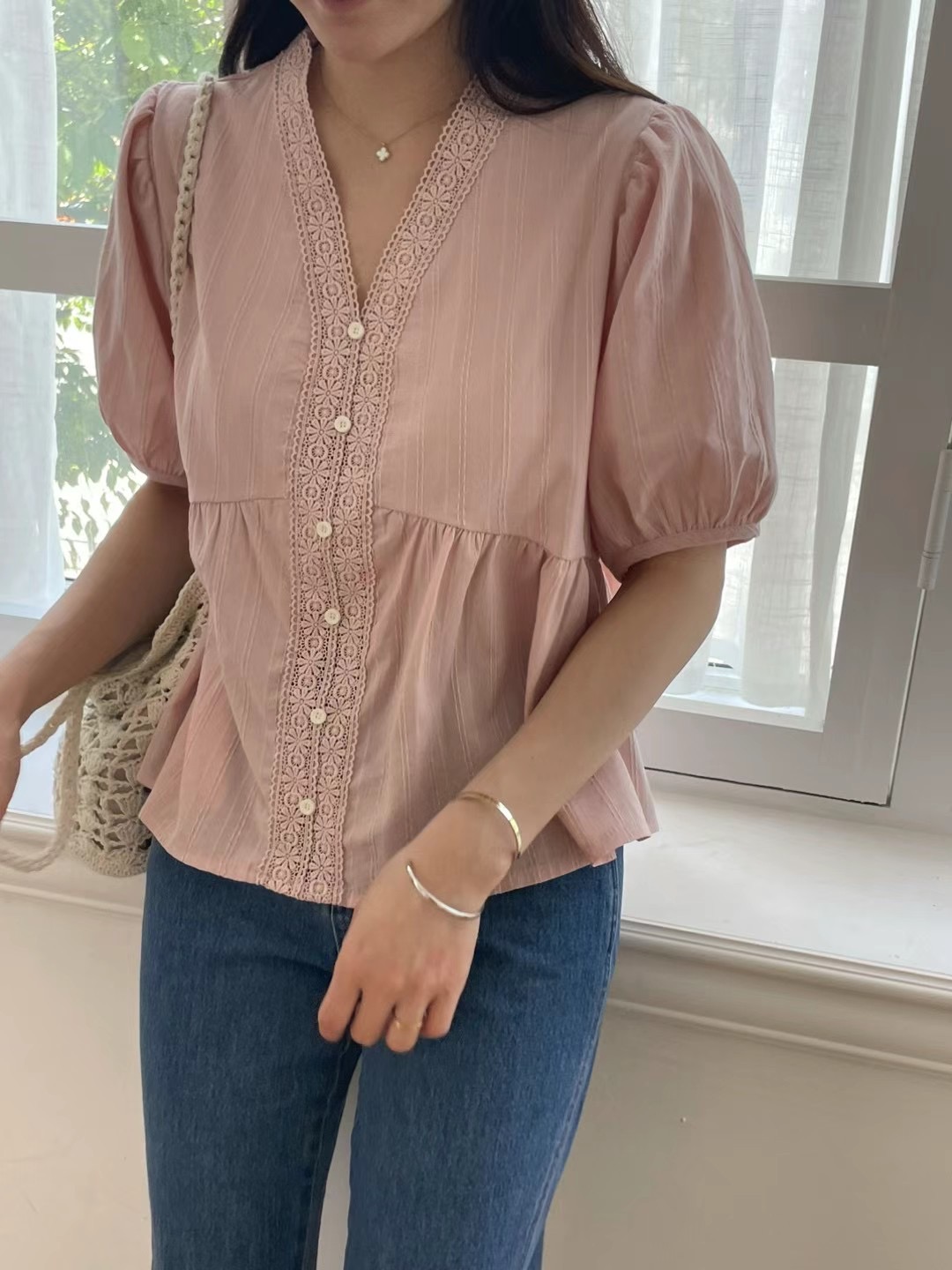 JNE直郵韓國代購女裝新品職業24春夏時尚休閑推薦襯衫蕾絲衫JNE襯衫/蕾絲衫圖色2