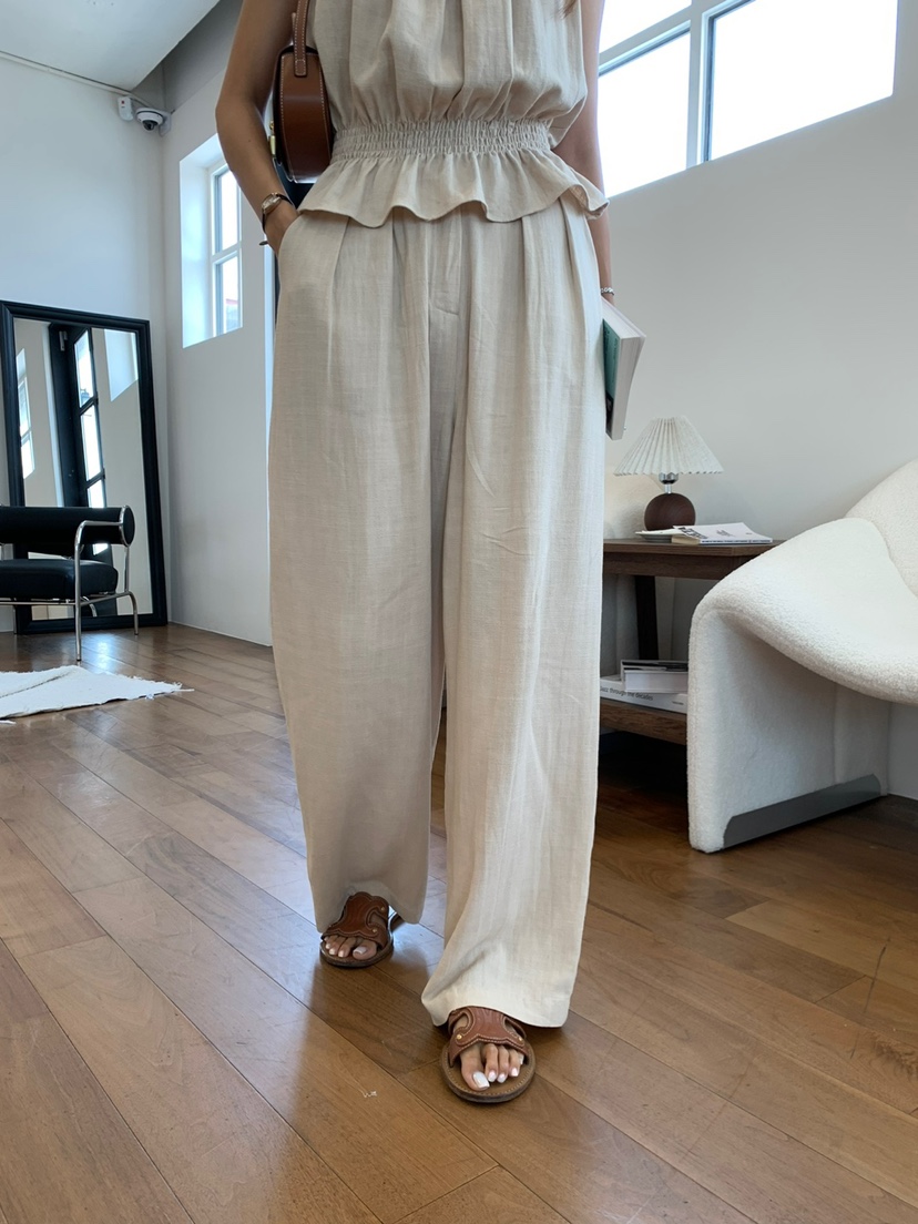 BANI BLUBH韓國直郵東大門實拍女裝新品熱賣休閑休閑褲亞麻BANI BLUSH休閑褲