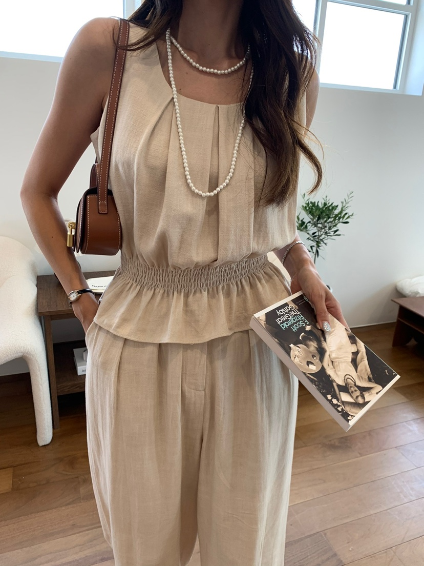 BANI BLUBH韓國直郵東大門實拍女裝新品熱賣休閑休閑褲亞麻BANI BLUSH休閑褲