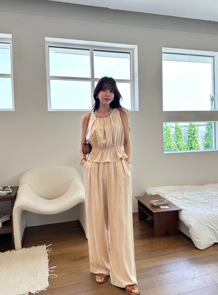 BANI BLUBH韓國直郵東大門實拍女裝新品熱賣休閑休閑褲亞麻BANI BLUSH休閑褲