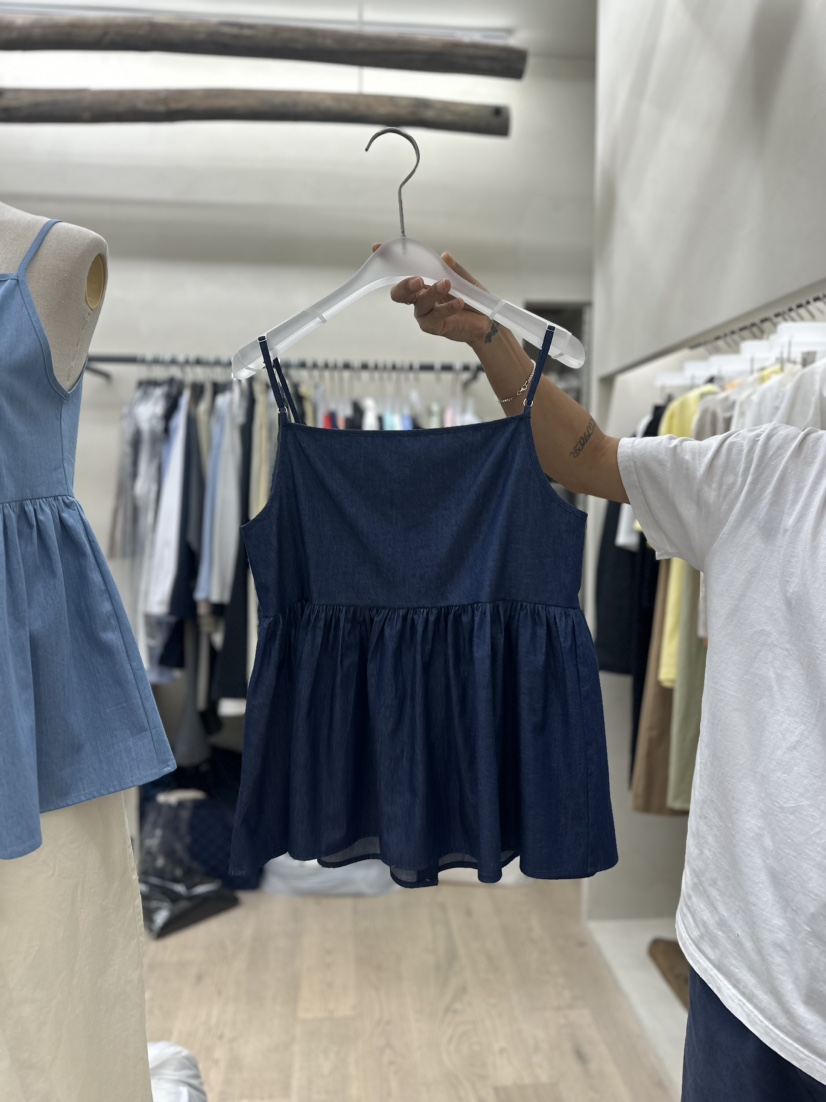 Waller韓國直郵東大門實拍女裝新款人氣休閑吊帶背心牛仔布NOTHING吊帶/背心