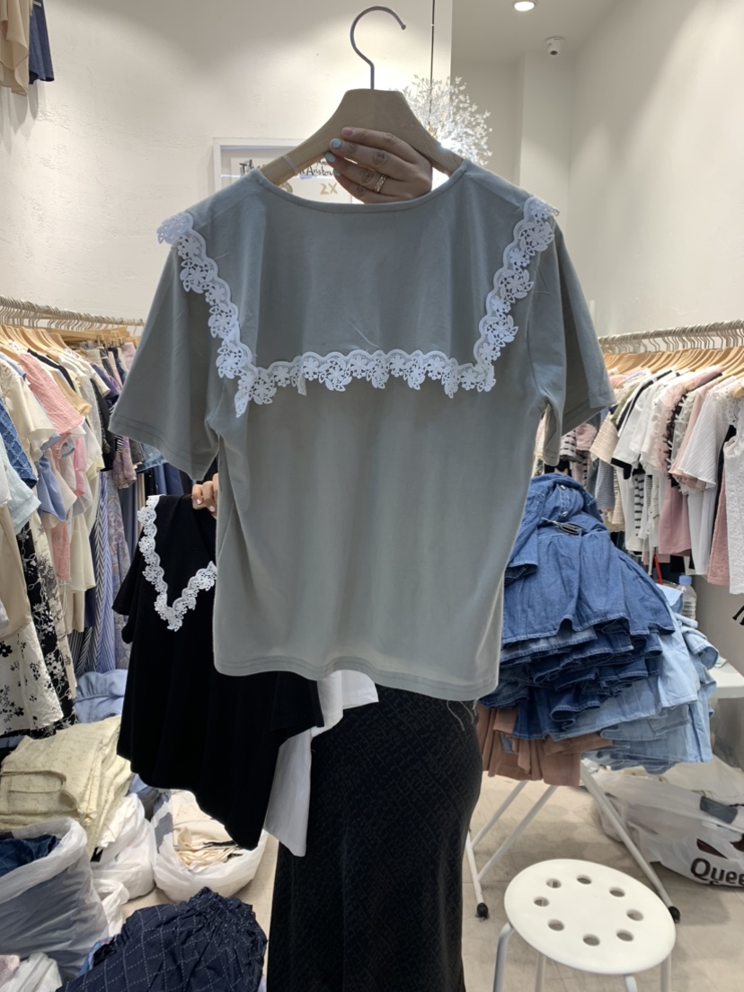 ABLE STUDIO韓國直郵東大門代購女裝新品熱賣時尚休閑T恤蕾絲TERAIST恤