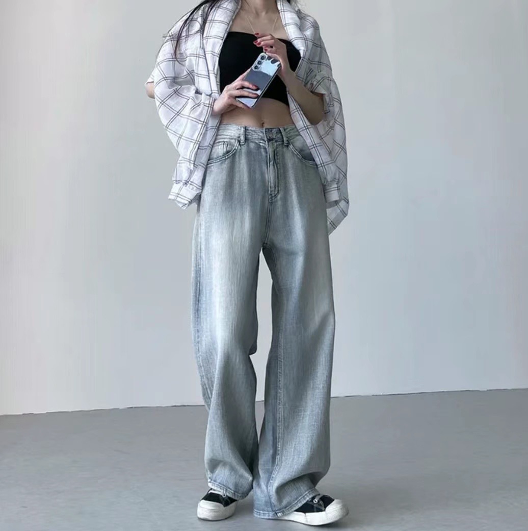 JJIM韓國直郵東大門實拍女裝新款時尚熱賣真品24春夏牛仔褲JJIM牛仔褲