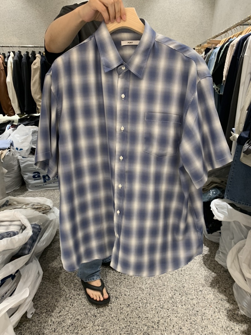 PORT-男裝直郵韓國代購女裝新款24春夏時尚襯衫蕾絲衫格子PORT-男裝襯衫/蕾絲衫圖色2
