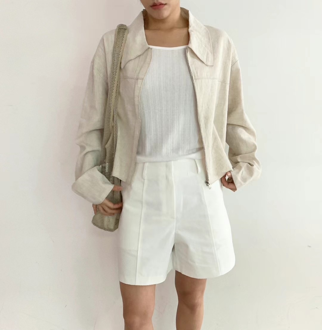 BIRTHDAY-OT韓國直郵東大門實拍女裝新品推薦夾克拉鏈亞麻BIRTHDAY-OT夾克圖色2