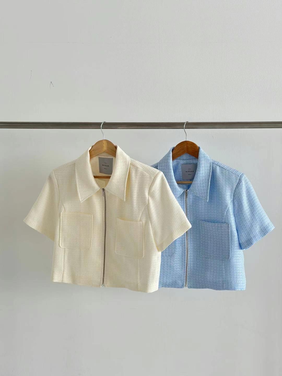 HITDAR韓國直郵東大門實拍女裝新品時尚真品24春夏夾克拉鏈花呢HITDAR夾克