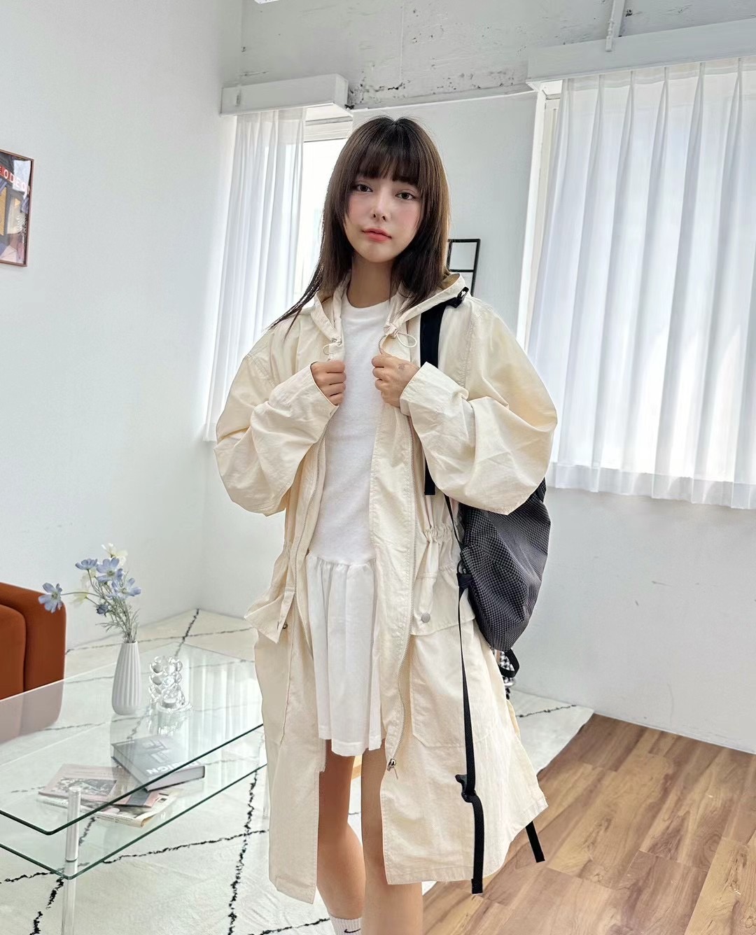 MAYFLOWER韓國直郵東大門實拍女裝新品真品人氣休閑長款風衣MAYFLOWER長款風衣圖色1