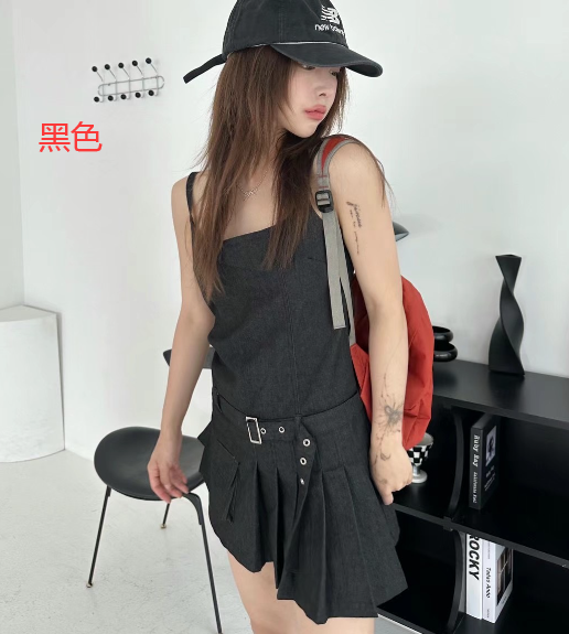 MAYFLOWER韓國直郵東大門代購女裝新款24春夏連衣裙牛仔布含腰帶MAYFLOWER連衣裙圖色2黑色