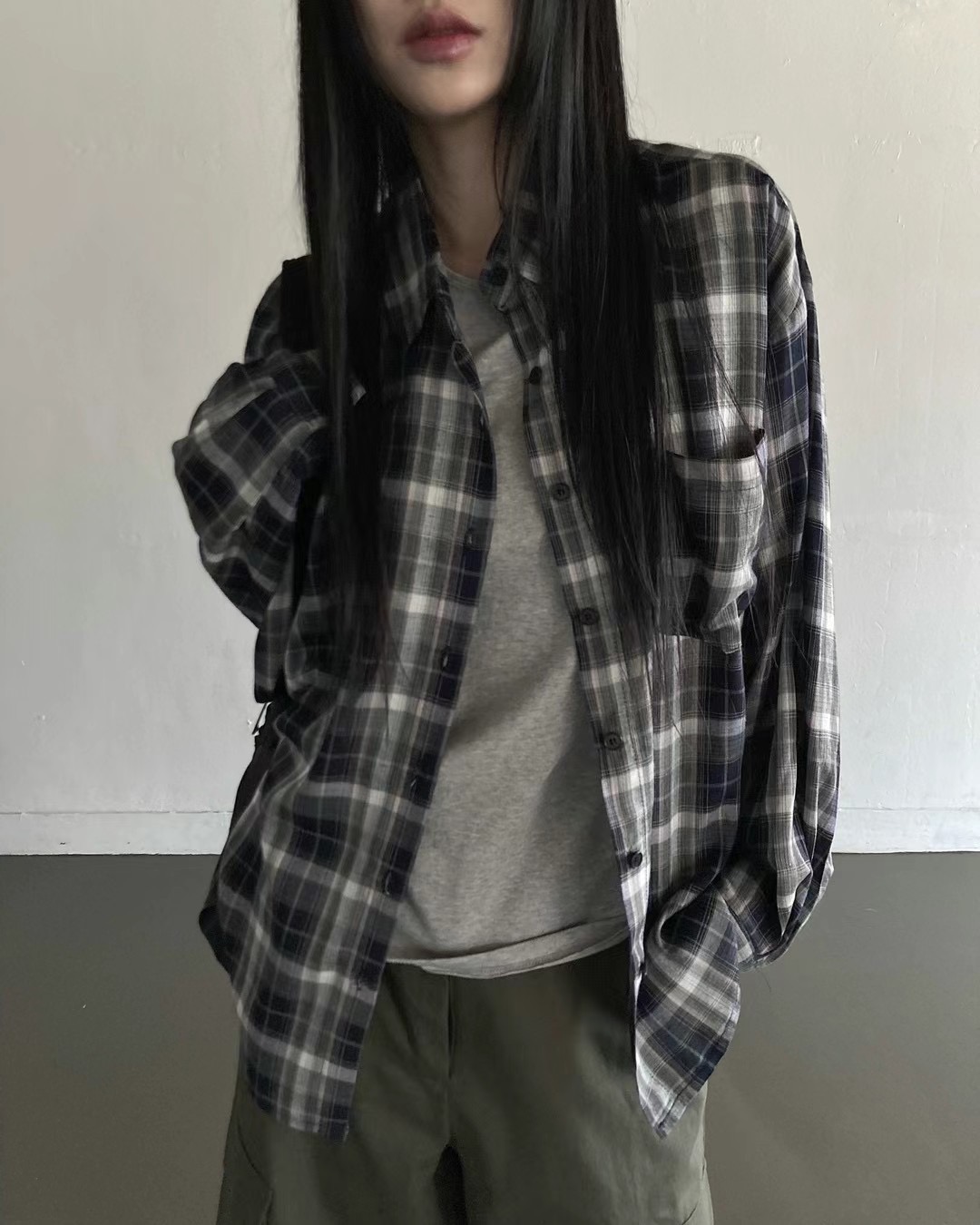 UNSANE韓國直郵女裝新品熱賣人氣推薦時尚真品襯衫蕾絲衫格紋UNSANE襯衫/蕾絲衫