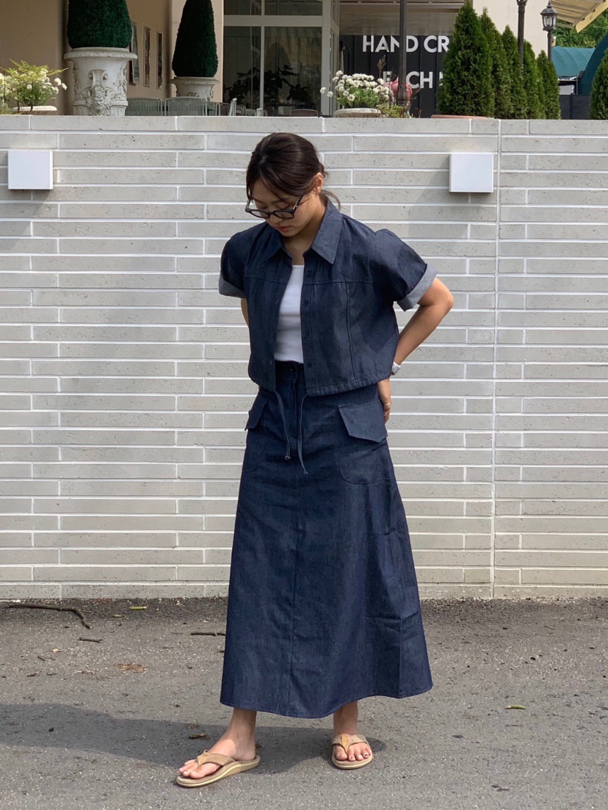 BONHEUR直郵韓國代購女裝新款人氣熱賣襯衫蕾絲衫牛仔布短款CHARMING襯衫/蕾絲衫