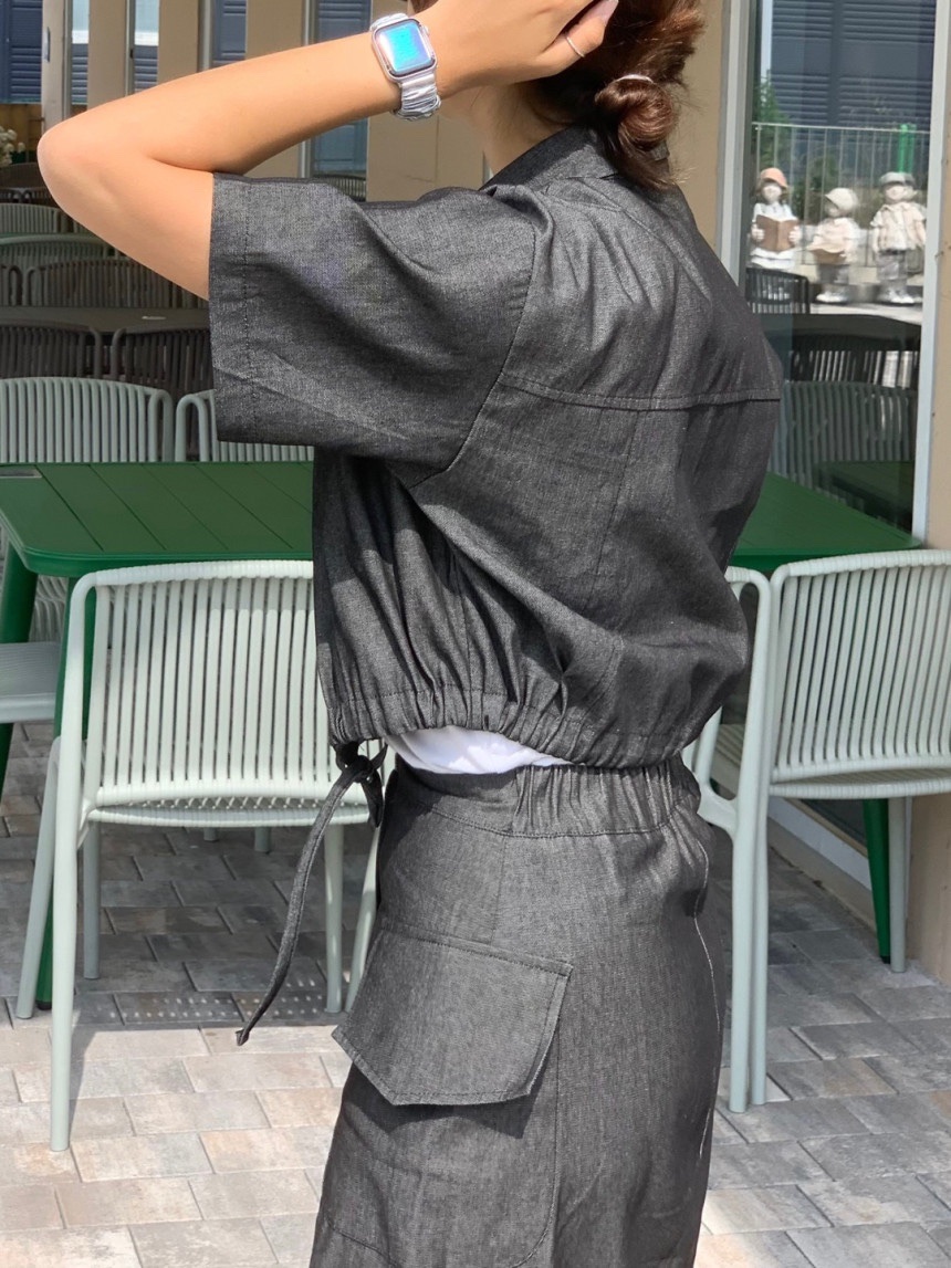 BONHEUR直郵韓國代購女裝新款人氣熱賣襯衫蕾絲衫牛仔布短款CHARMING襯衫/蕾絲衫