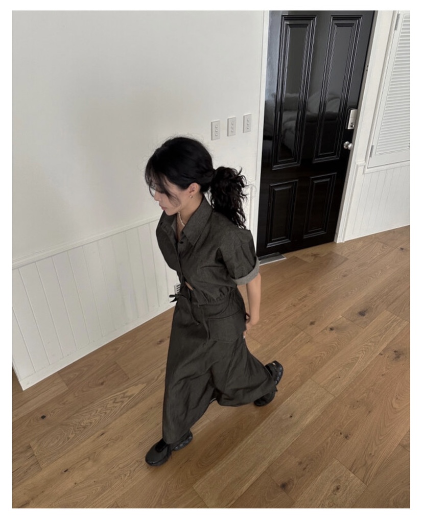 BONHEUR直郵韓國代購女裝新款人氣熱賣襯衫蕾絲衫牛仔布短款CHARMING襯衫/蕾絲衫