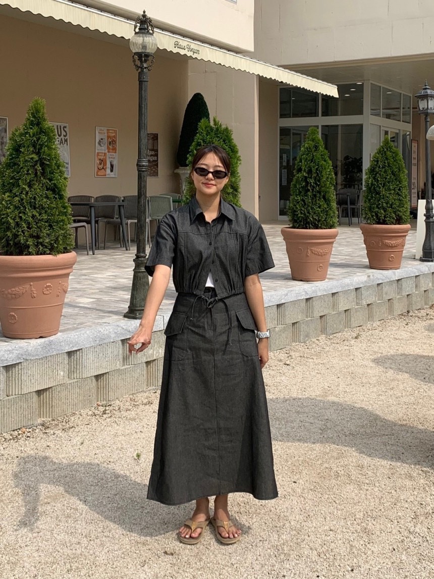 BONHEUR直郵韓國代購女裝新品人氣24春夏熱賣職業長裙口袋CHARMING長裙