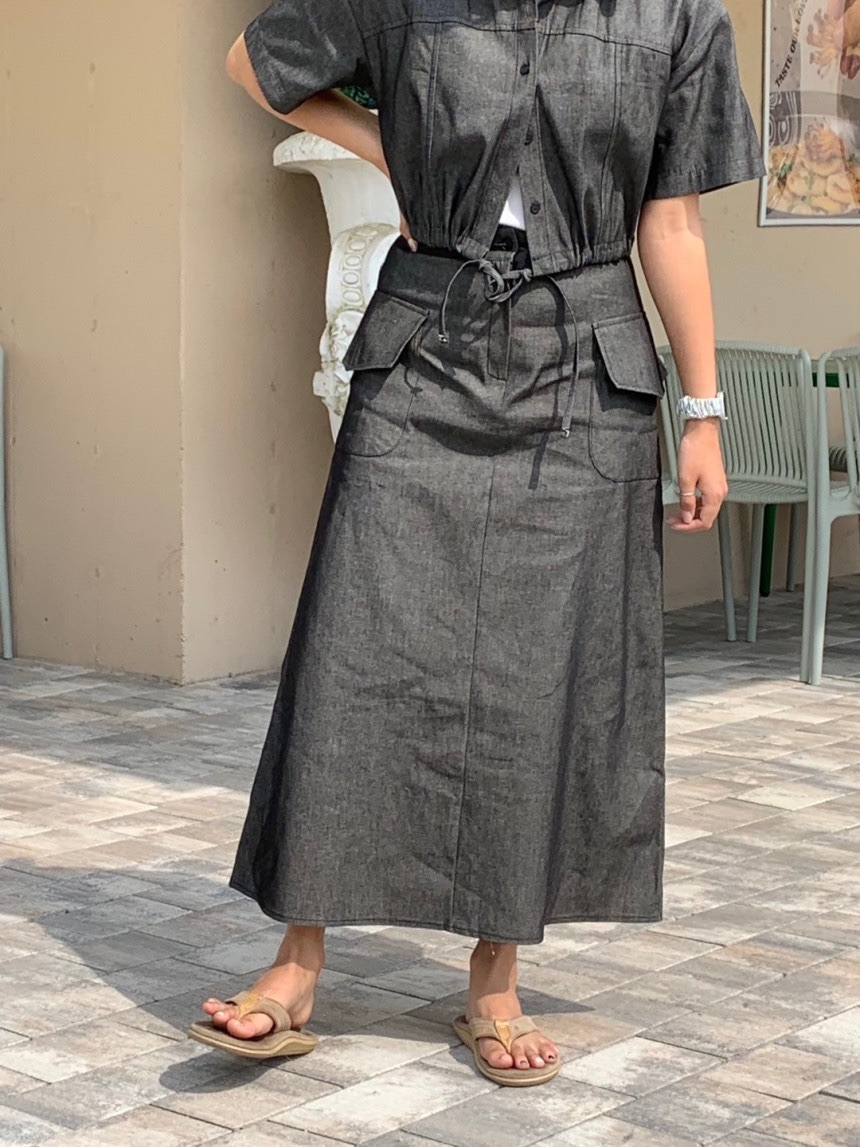 BONHEUR直郵韓國代購女裝新品人氣24春夏熱賣職業長裙口袋CHARMING長裙圖色2