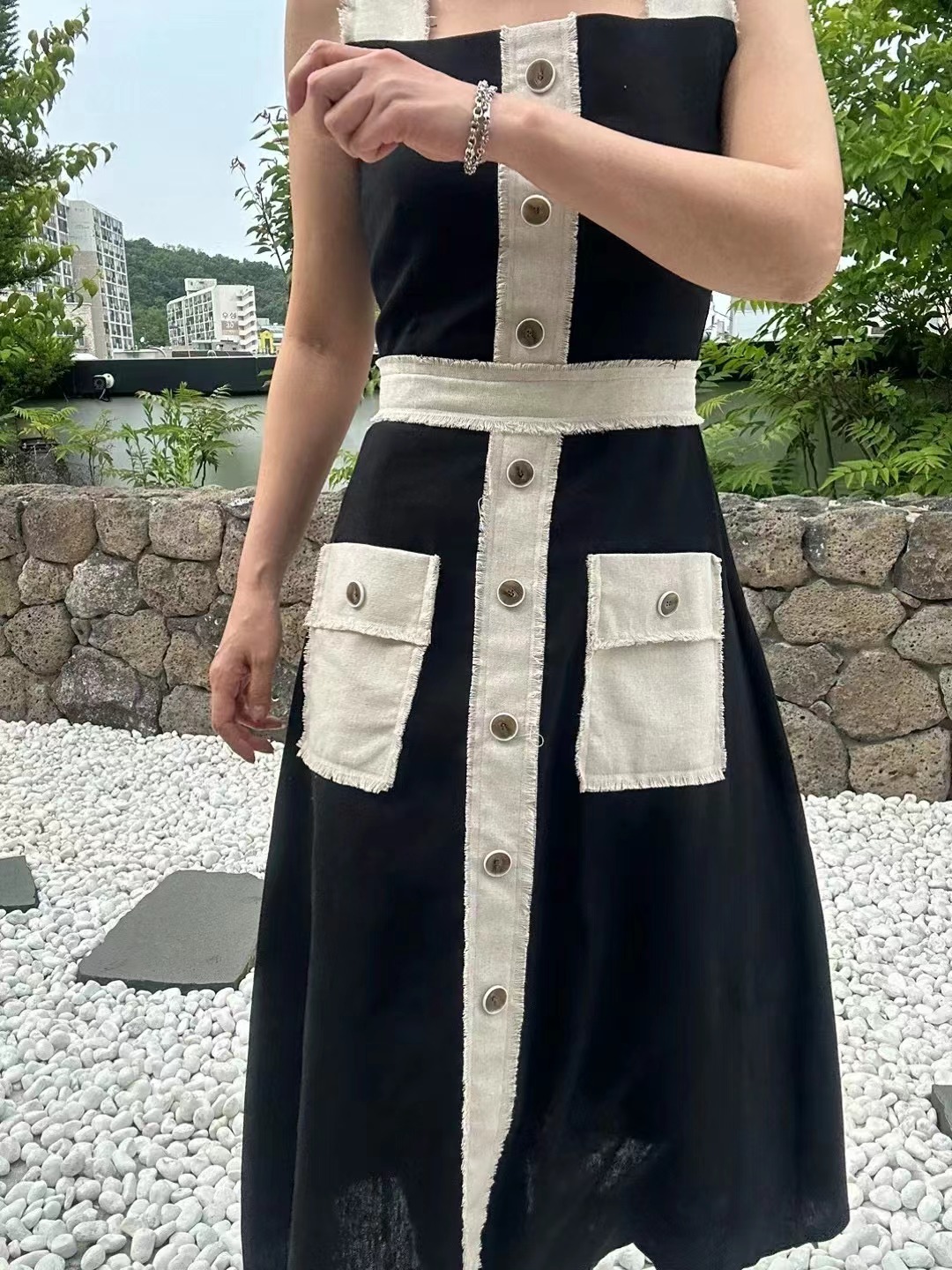 ALLURE韓國直郵東大門代購女裝新款真品職業連衣裙流蘇亞麻ALLURE連衣裙