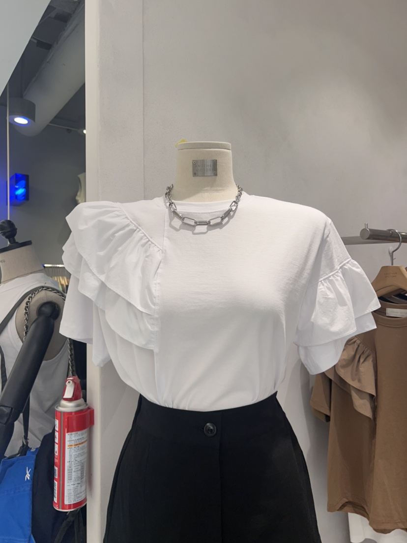 ANOTHER VICTORY韓國直郵東大門代購女裝新款職業T恤荷葉邊PRIVIET恤圖色1