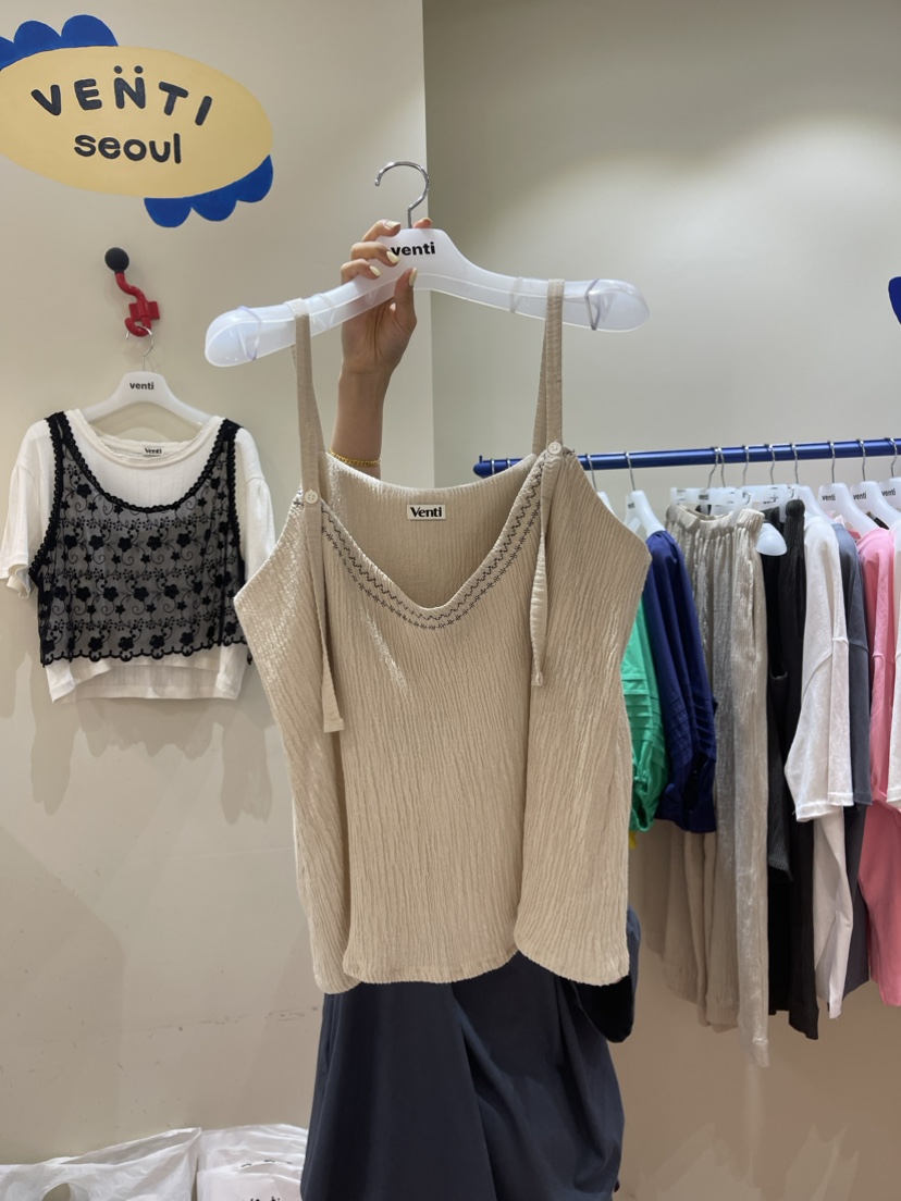 Venti韓國直郵女裝新品職業真品熱賣休閑推薦人氣吊帶背心亞麻VENTI吊帶/背心