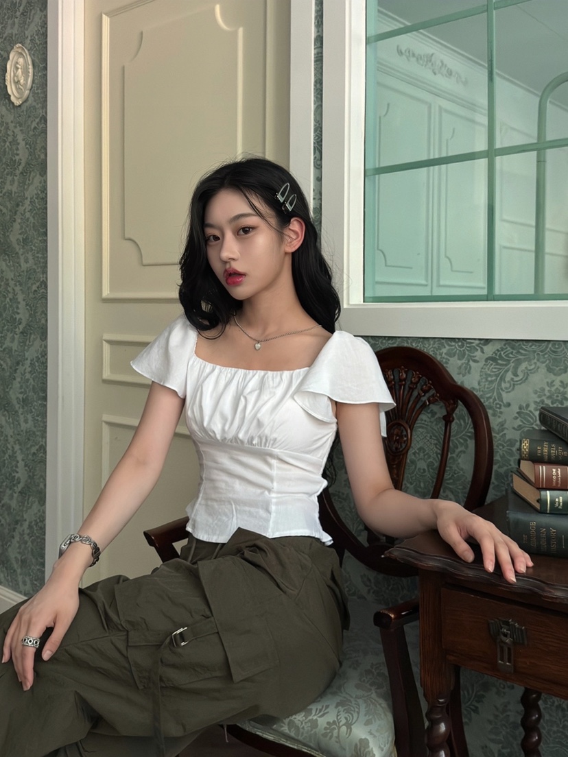 AVEC-OT韓國直郵女裝新款真品職業推薦24春夏襯衫蕾絲衫EIGHTGLOW襯衫/蕾絲衫