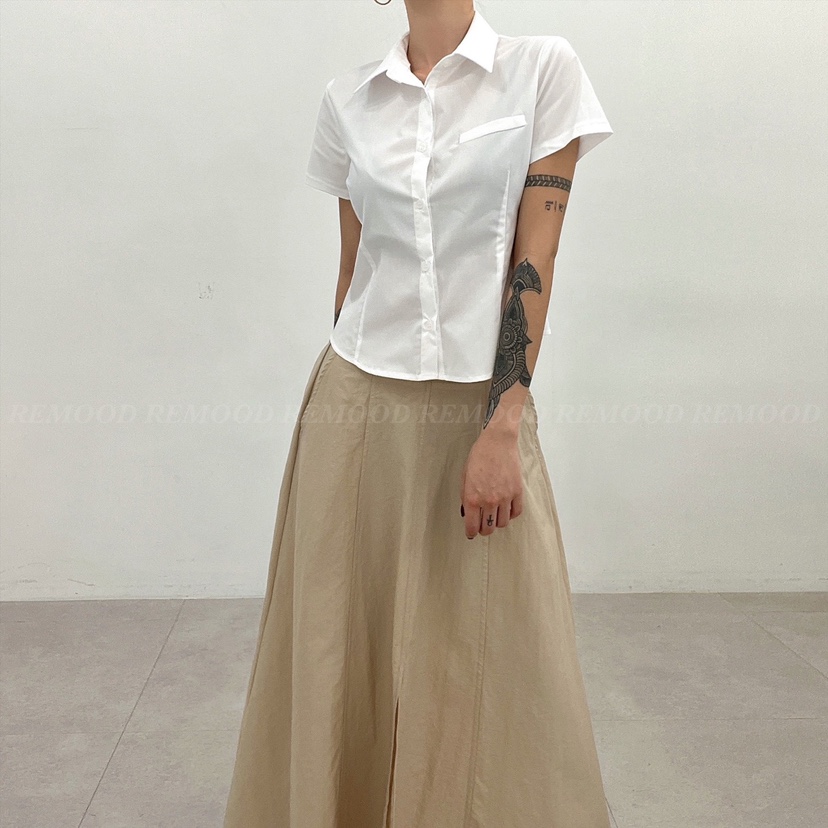 REMOOD直郵韓國代購女裝新款熱賣休閑人氣真品襯衫蕾絲衫口袋FRENCH DOOR襯衫/蕾絲衫