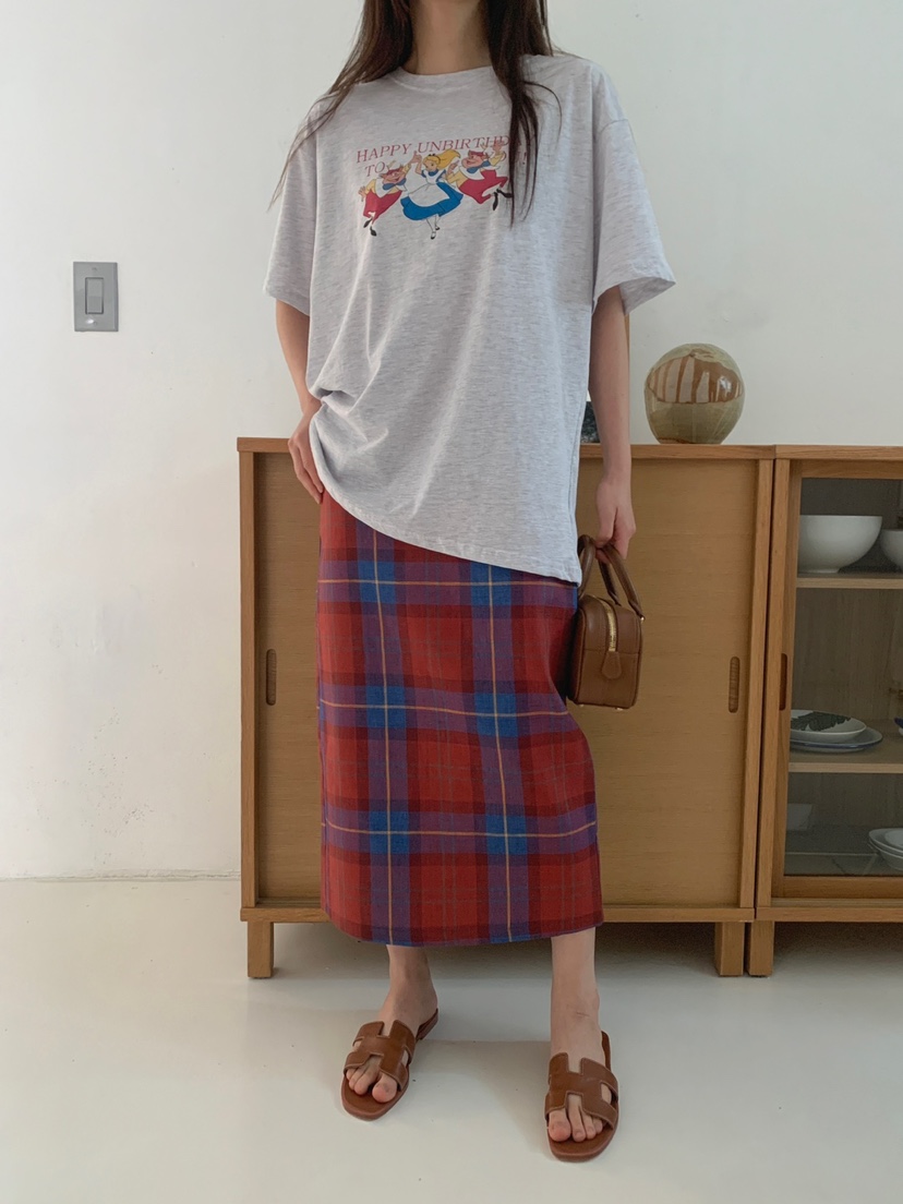 JKICHI直郵韓國代購女裝新款真品熱賣職業24春夏長裙格子亞麻EDIT長裙