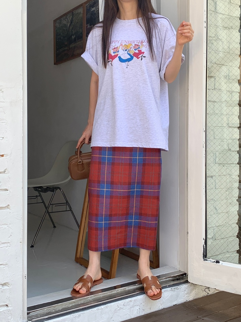 JKICHI直郵韓國代購女裝新款真品熱賣職業24春夏長裙格子亞麻EDIT長裙