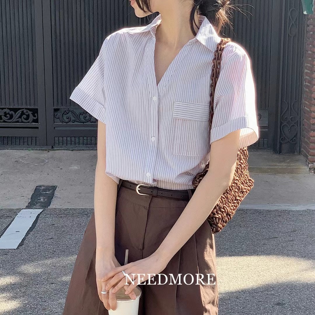 NEED MORE直郵韓國代購女裝新款熱賣24秋夏人氣襯衫蕾絲衫NEED MORE襯衫/蕾絲衫