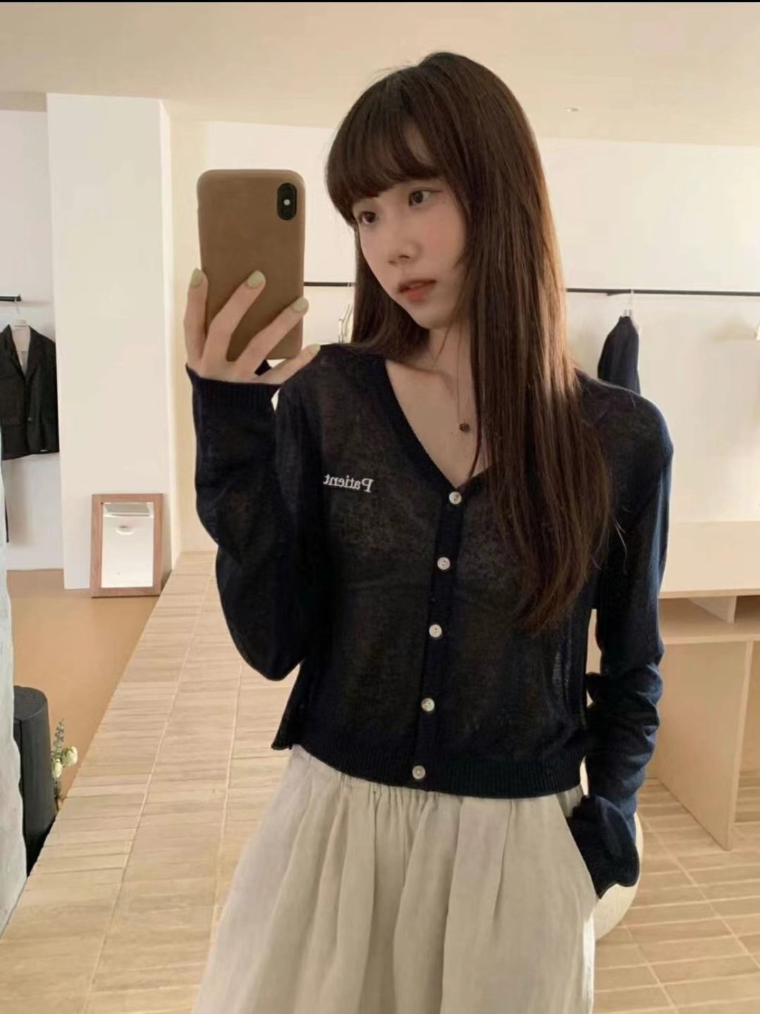 A ONE韓國直郵東大門實拍女裝新品時尚職業人氣針織衫透視A ONE針織衫圖色1