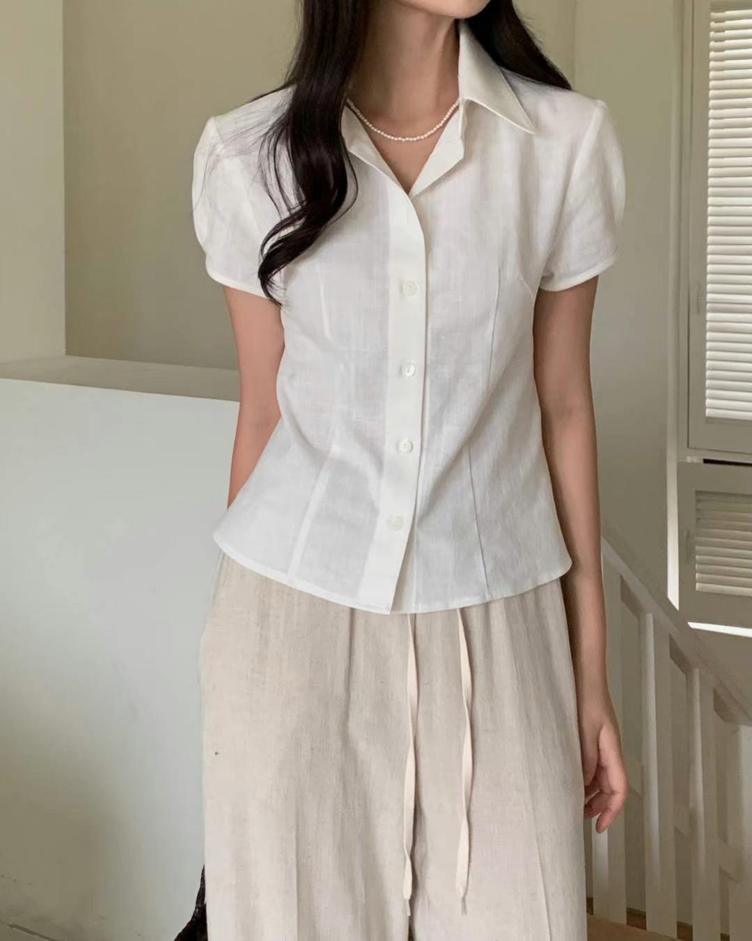 YUNI YUNI韓國直郵東大門代購女士新品時尚襯衫蕾絲衫亞麻YUNI YUNI襯衫/蕾絲衫