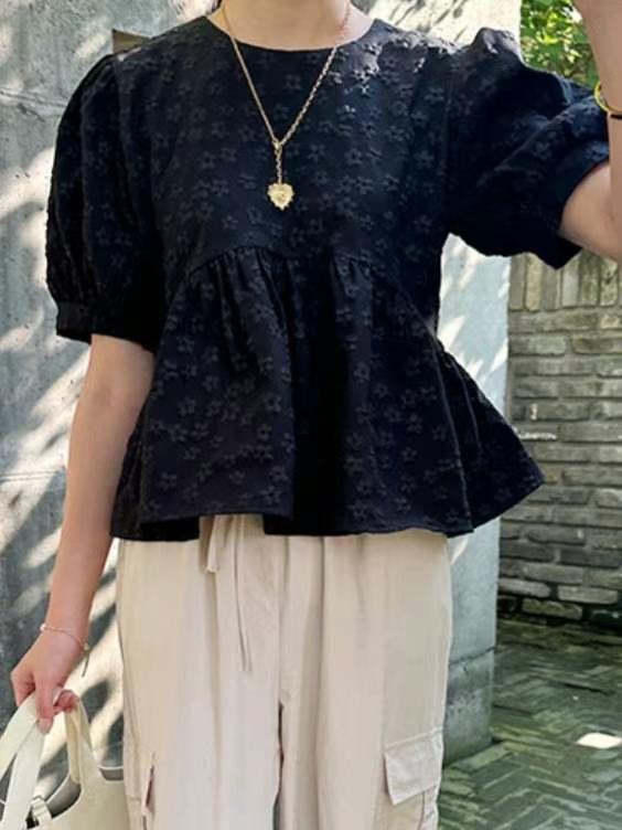 BASIC FEMME-베이직팜므-OT韓國直郵東大門實拍女士新款24秋夏襯衫蕾絲衫BASIC FEMME襯衫/蕾絲衫