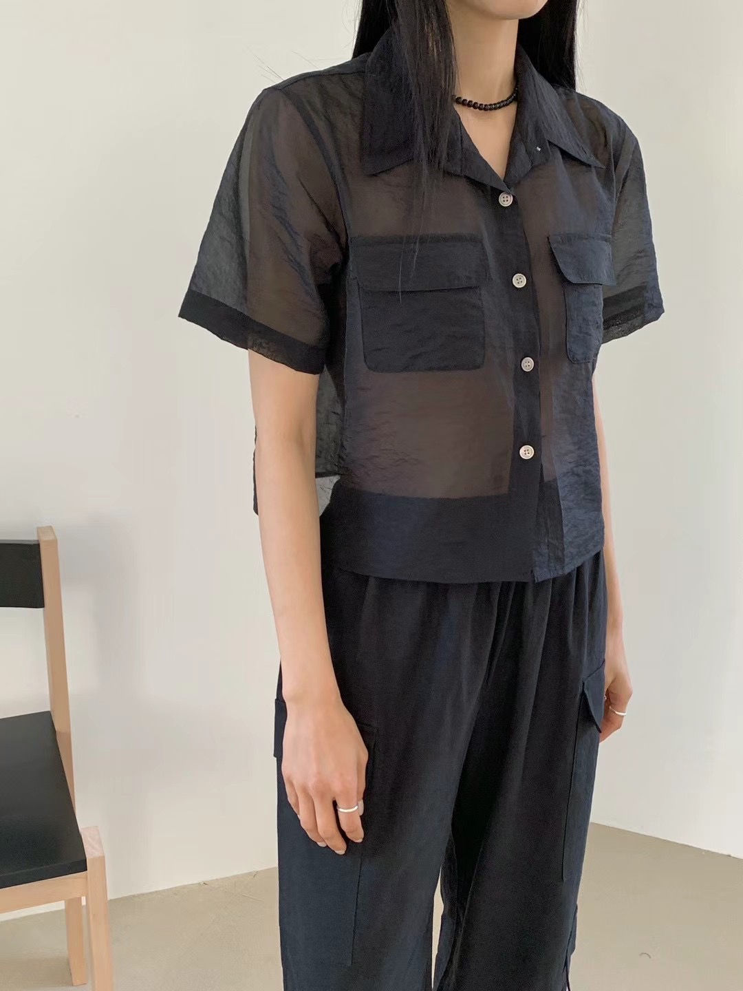 HWYL直郵韓國代購女裝新品時尚熱賣24春夏真品襯衫蕾絲衫ELMU襯衫/蕾絲衫