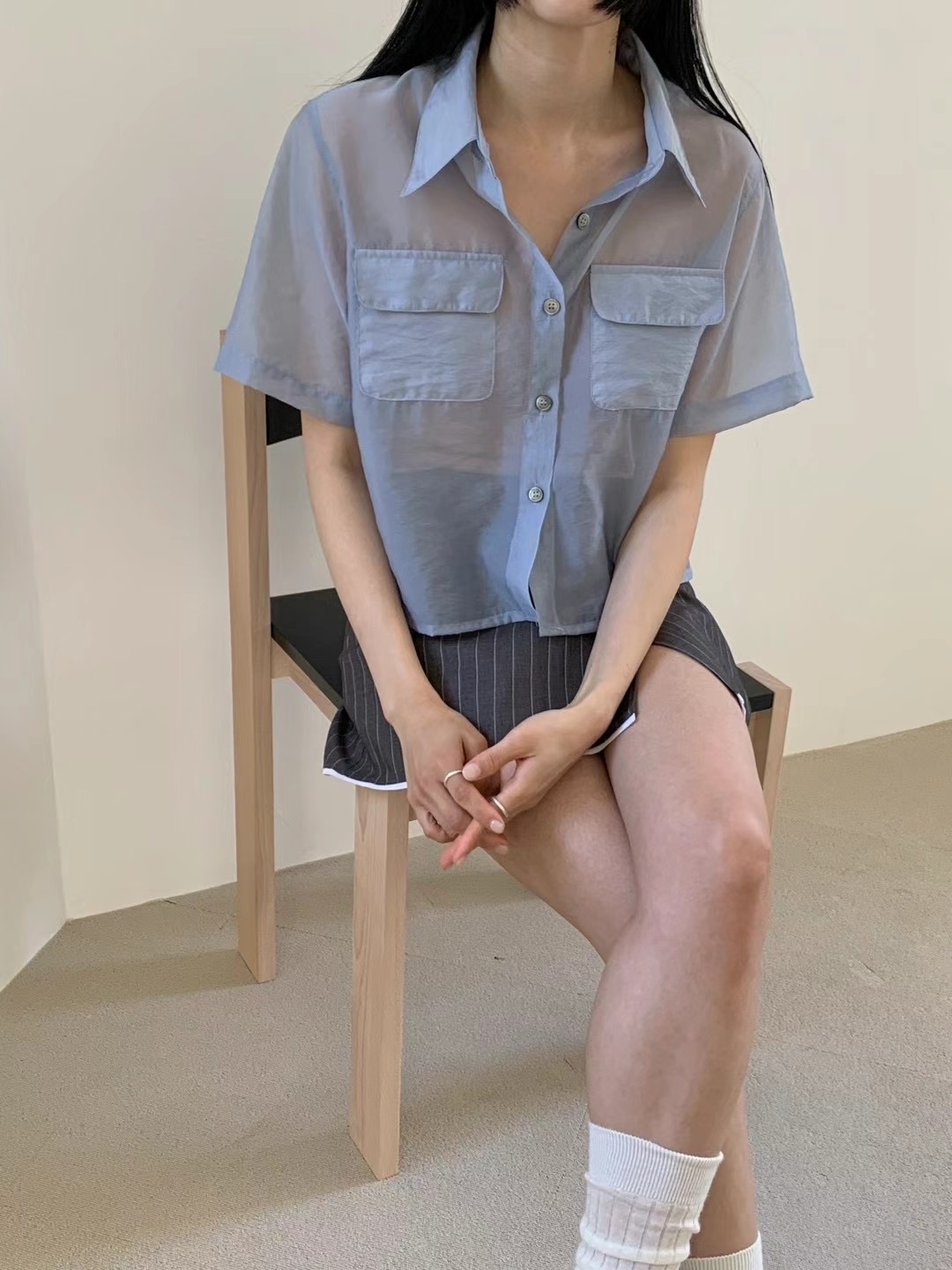 HWYL直郵韓國代購女裝新品時尚熱賣24春夏真品襯衫蕾絲衫ELMU襯衫/蕾絲衫圖色3