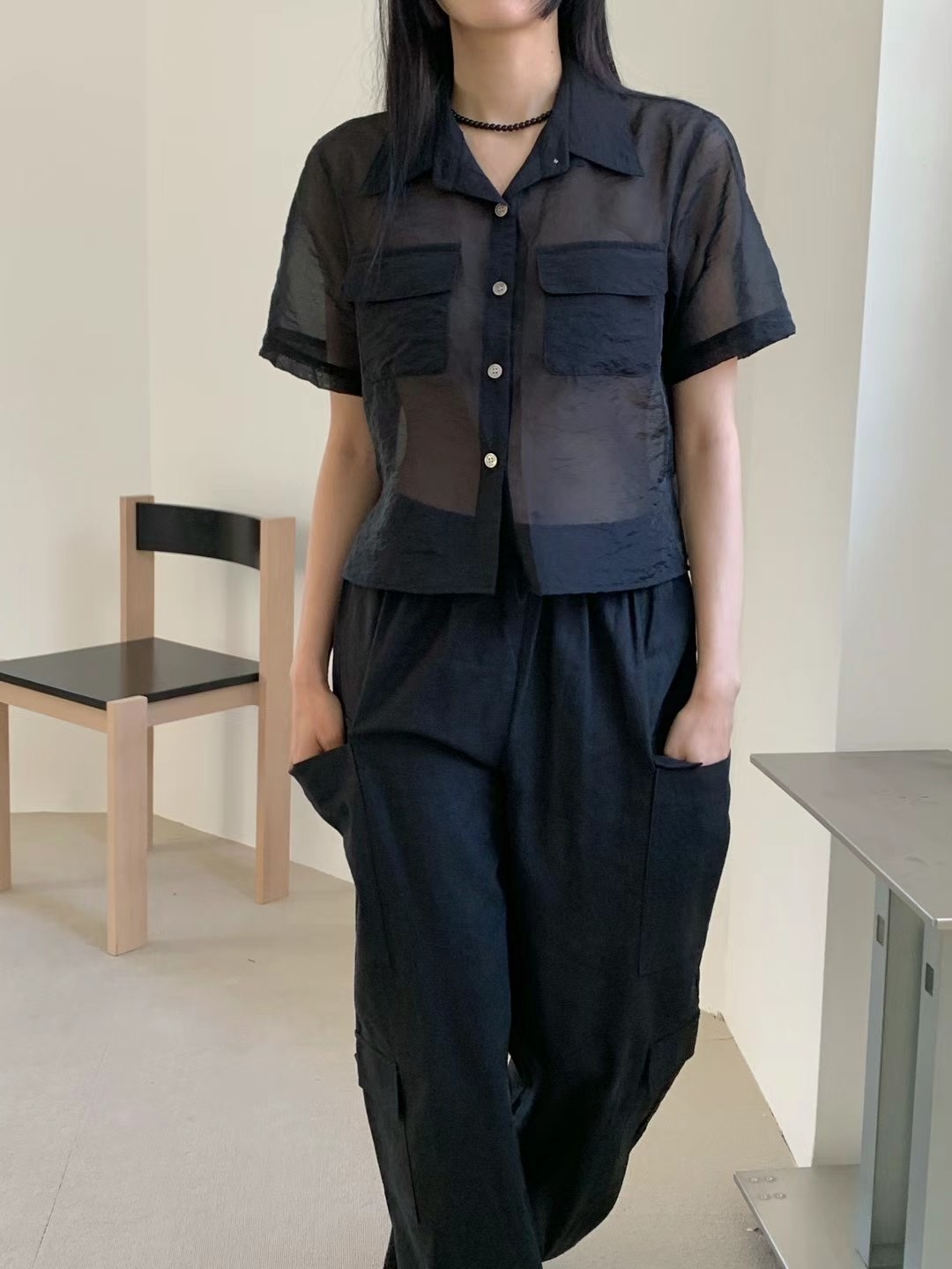 HWYL直郵韓國代購女裝新品時尚熱賣24春夏真品襯衫蕾絲衫ELMU襯衫/蕾絲衫圖色4
